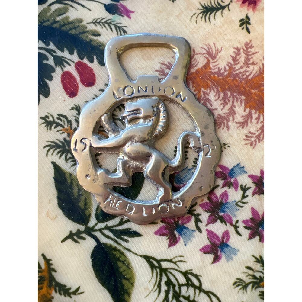 Brass Medallion: London Red Lion Design: Vtg Horse Bridle